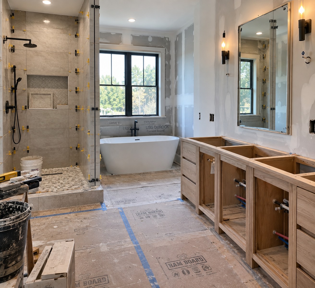 Master bathroom under construction